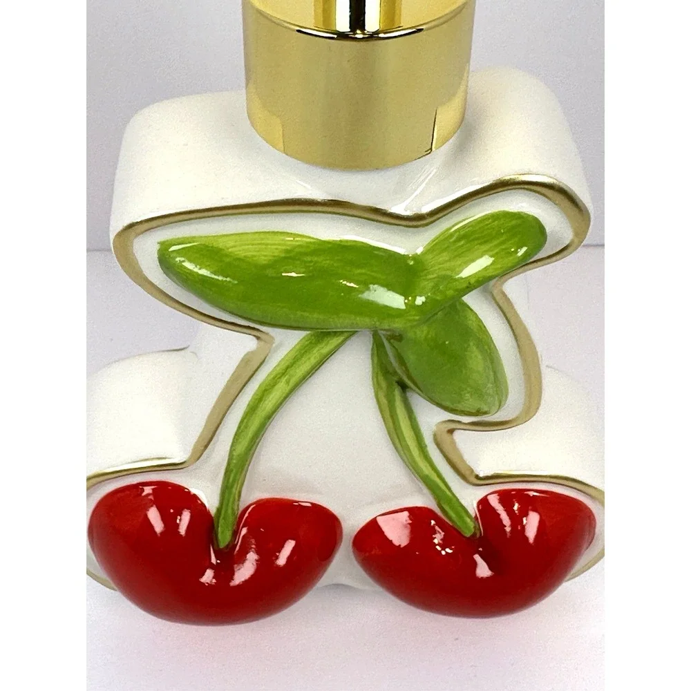Cherry Soap Dispenser Mayim Ceramic Gold Pump Cottagecore Retro Kitchen Decor - Picture 4 of 5